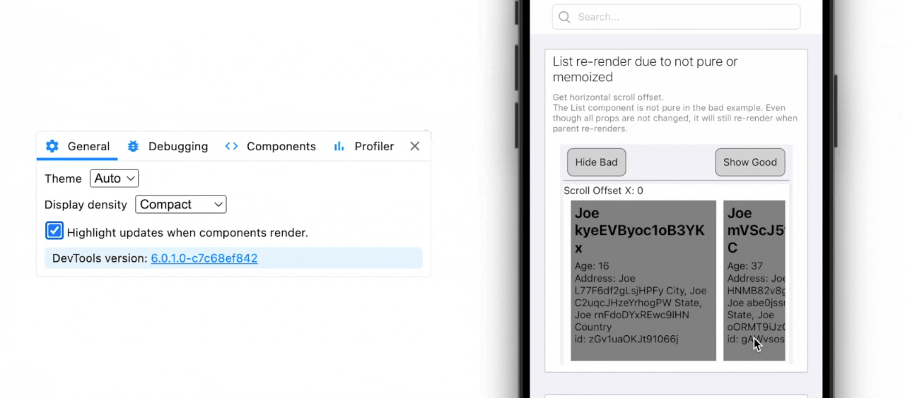 Ubicación del ajuste "resaltar actualizaciones", junto a grabación de superposición de renderizado en vivo