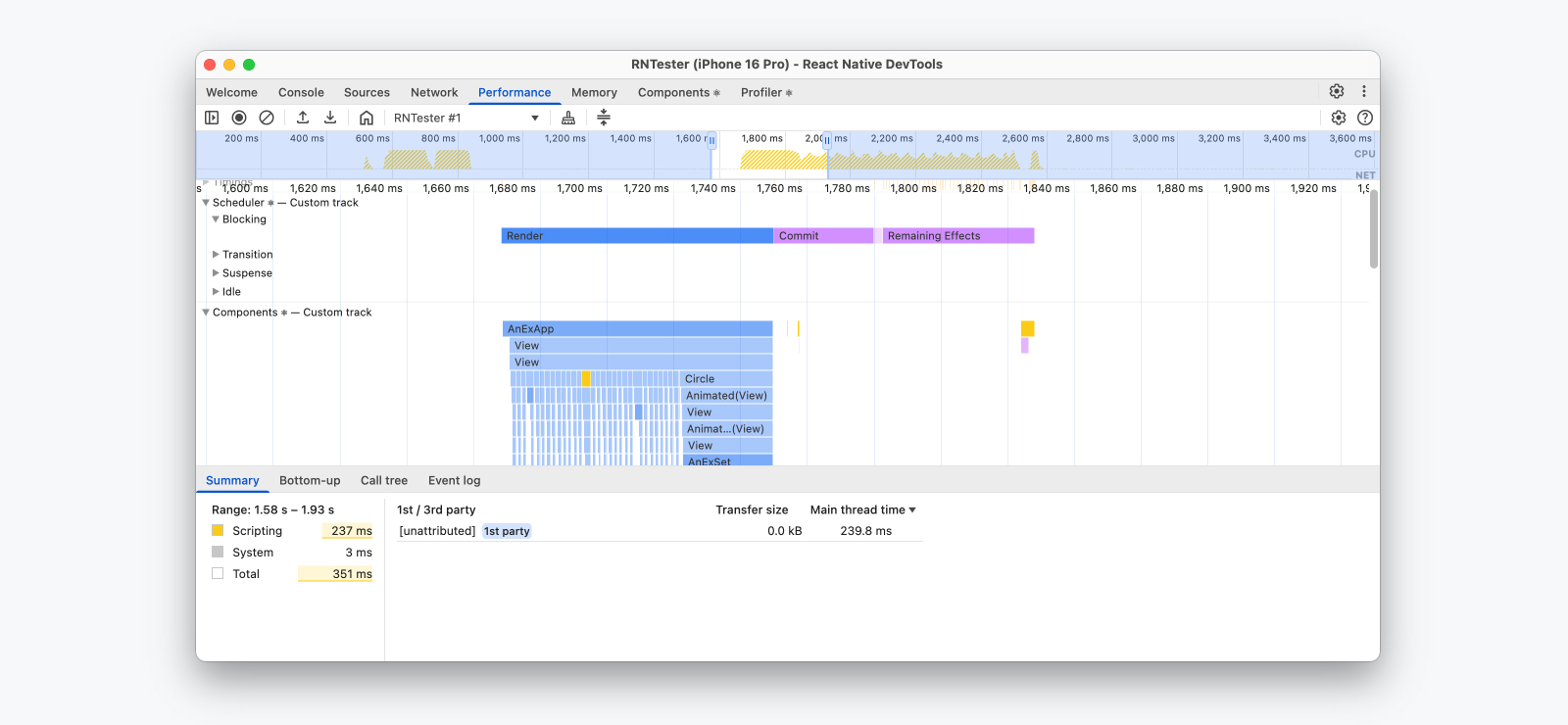 Un seguimiento de rendimiento en React Native DevTools