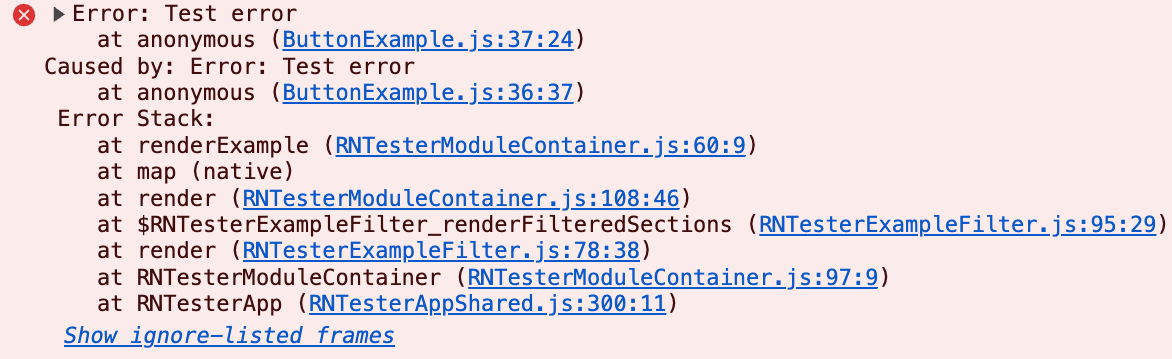 Przykładowy błąd zawierający przyczynę i Stos właściciela