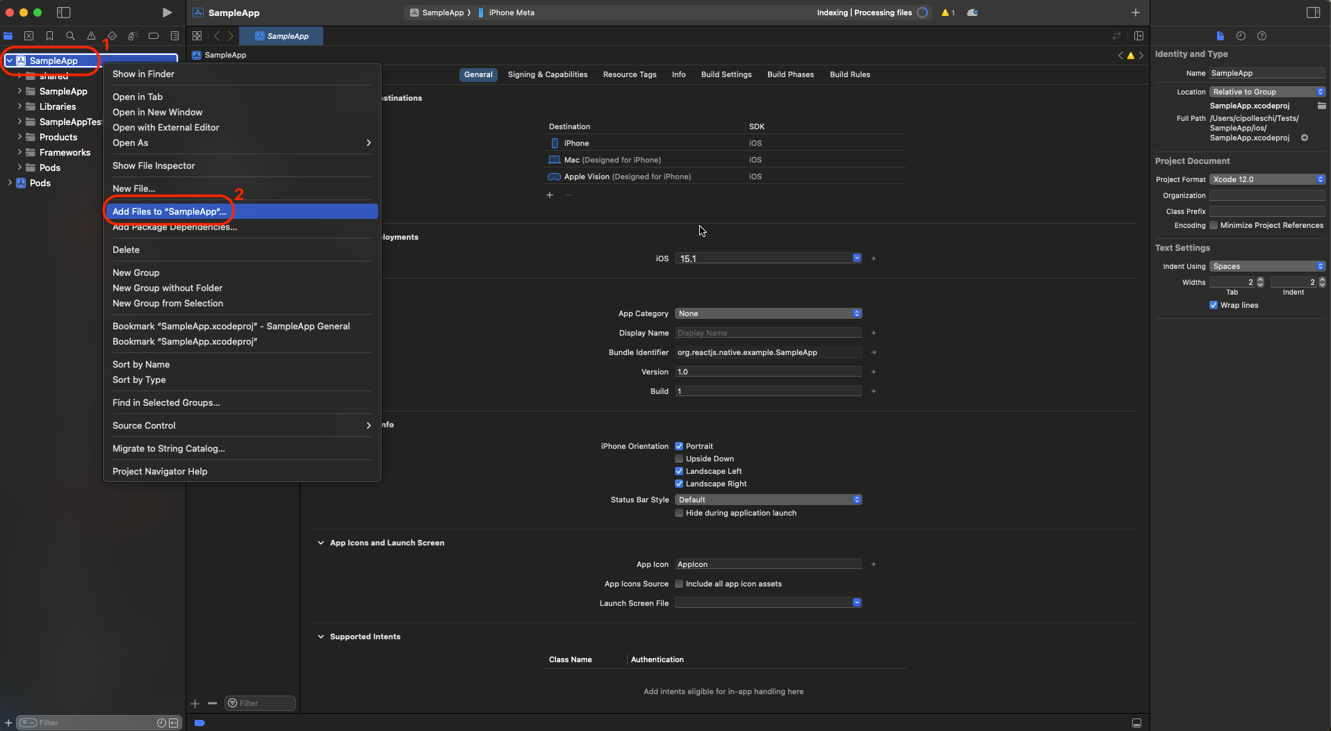 Dodaj pliki do aplikacji Sample App...