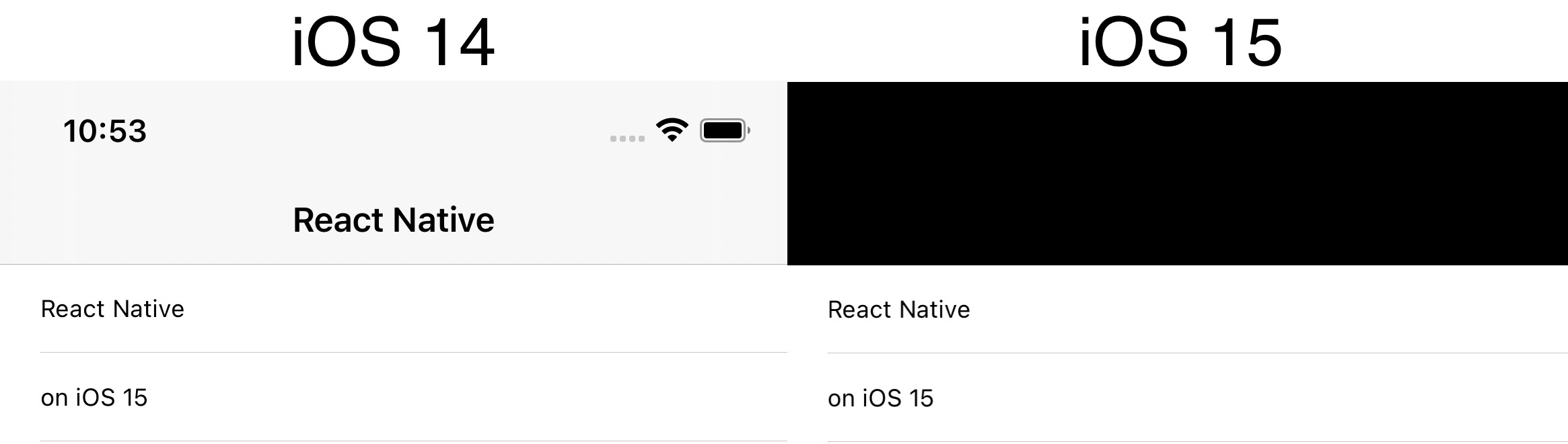 iOS 14 与 iOS 15 导航栏对比截图